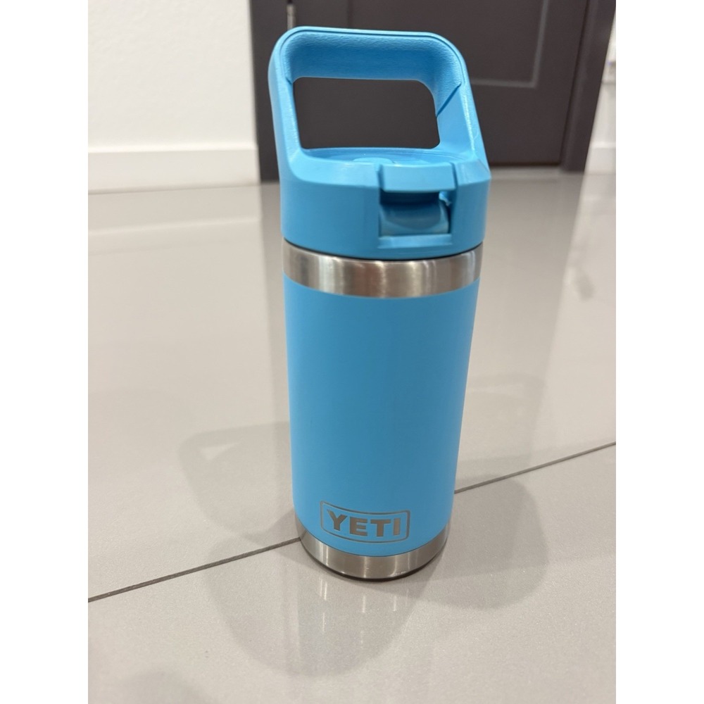 YETI RAMBLER JR. AQUA WATER BOTTLE STAINLESS STEEL CAP LID 12OZ Turquoise